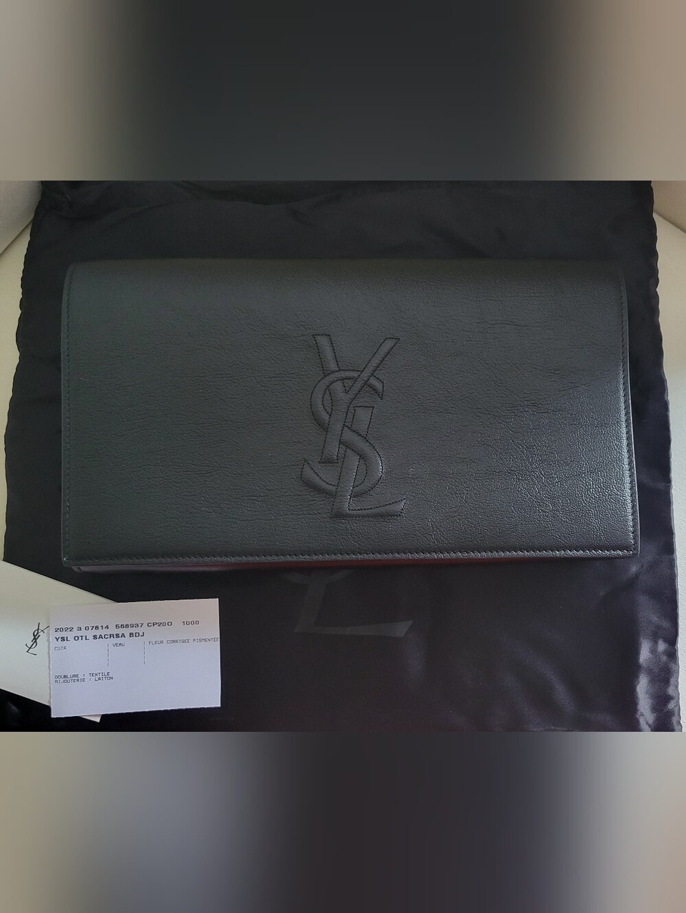 Large Saint Laurent Black Leather YSL Envelope Clutch NEW